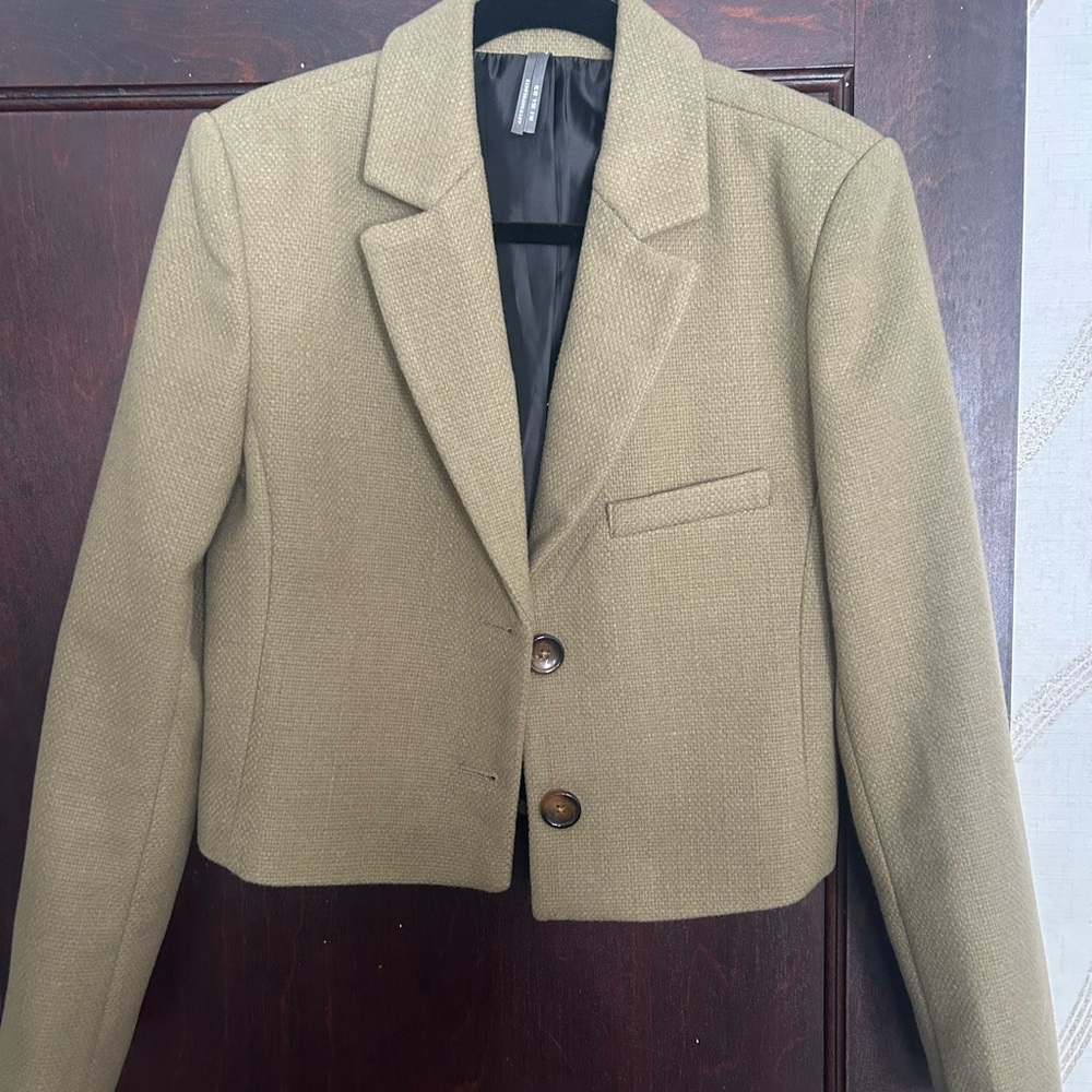 Anthropologie Cropped Olive Blazer Sz 4